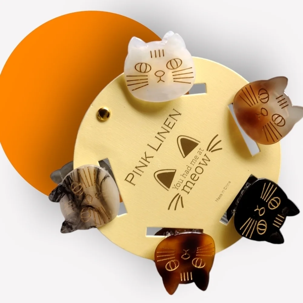 NWT Meow Cats Face Hair Clips Accessories